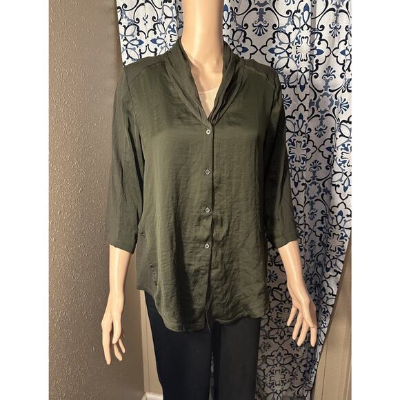 Anthropologie Saturday Sunday Button Down Tie Front Top Small Green - Picture 1 of 9